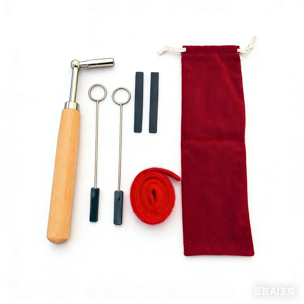 Piano accessories, piano tuning tools, tuning wrenches, tuning forks, rubber sticks with thin rods, 7-piece set of piano parts