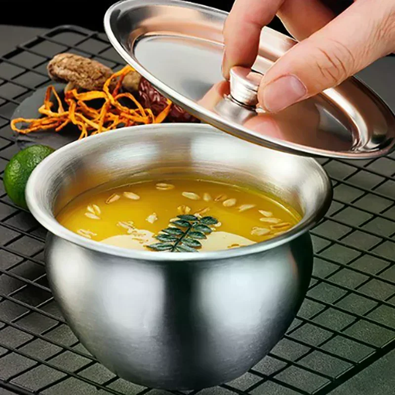 Stainless Steel Steamed Egg Bowl Ramen Rice Fruit Salad Stew Bowls With Lids Soup Cup Food Container Kitchen Tableware Supplies