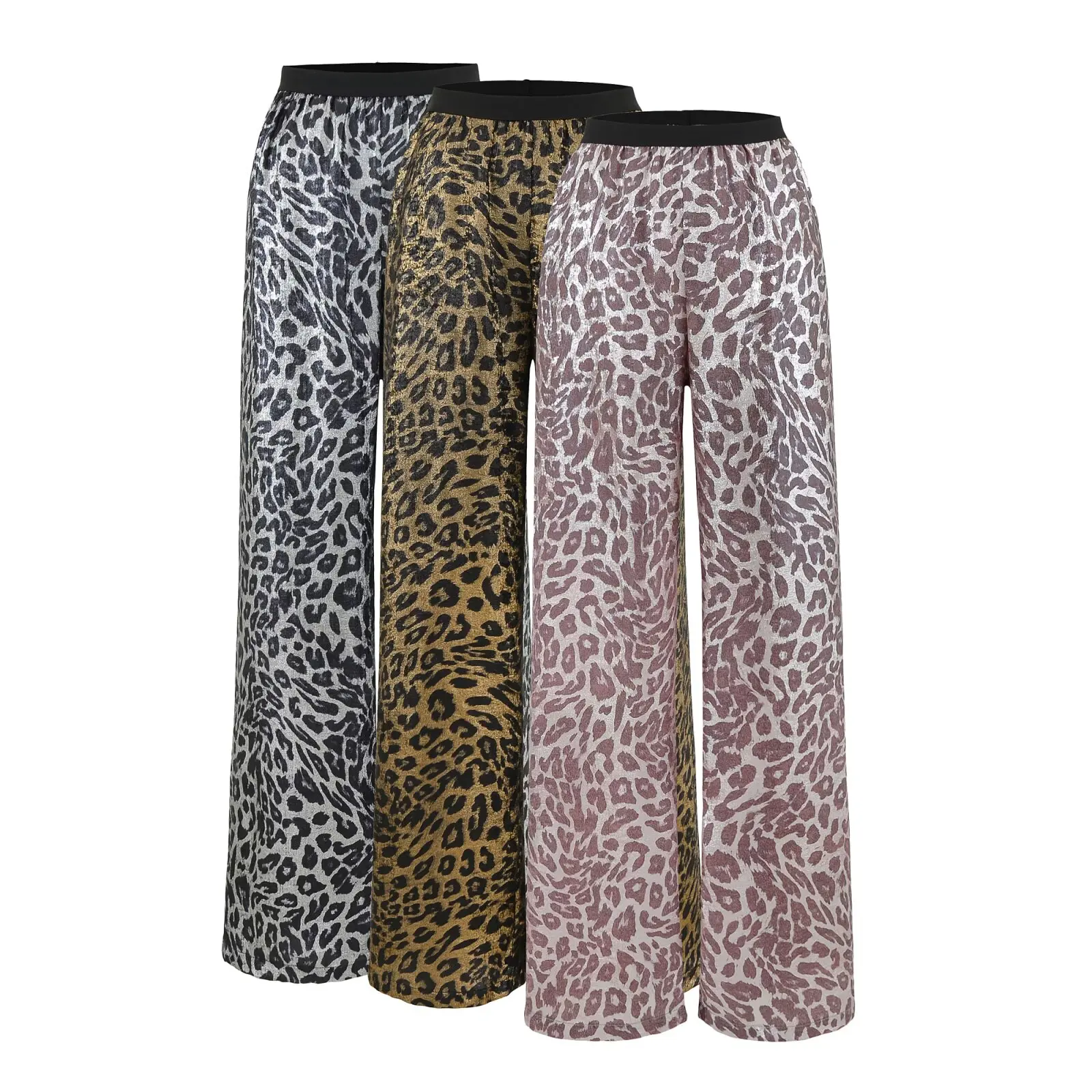 Modern Gold Emed American Retro Leopard Print Pantaloni a gamba larga Donna Estate Drappeggiato Versatile Vita alta Dimagrante Dritto...