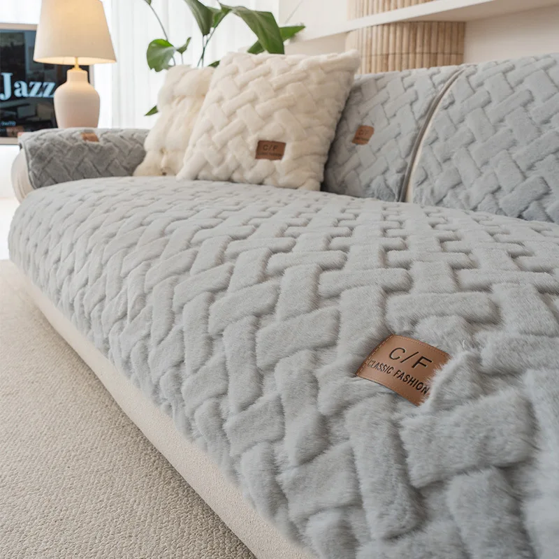 Winter Fluffy Sofa Cover Imitation Rabbit Plush Non-Slip Couch Cushion for Living Room Soft Universal Sofa Cover Towel blanket