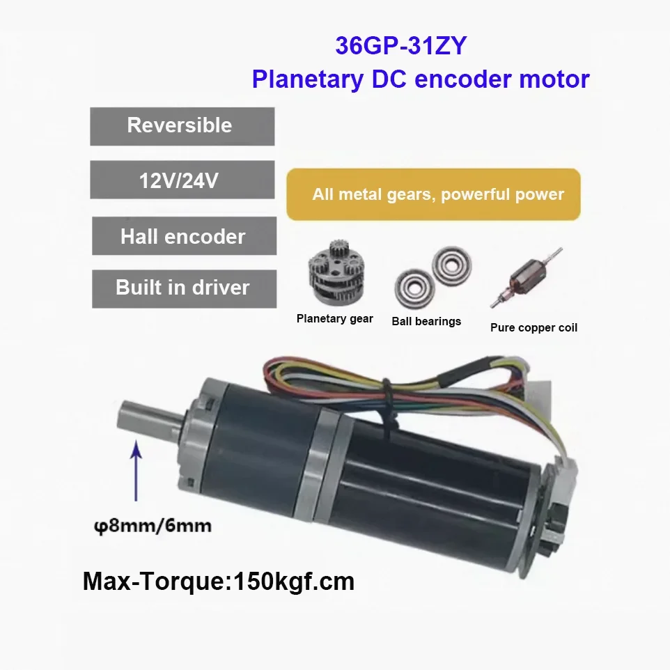 100kg 32mm 32-31ZY Planetary Hall Encoder Brushed Reduction Motor 12V24V High Torque IP55 Flange Mount Fan Use Micro DC Speed