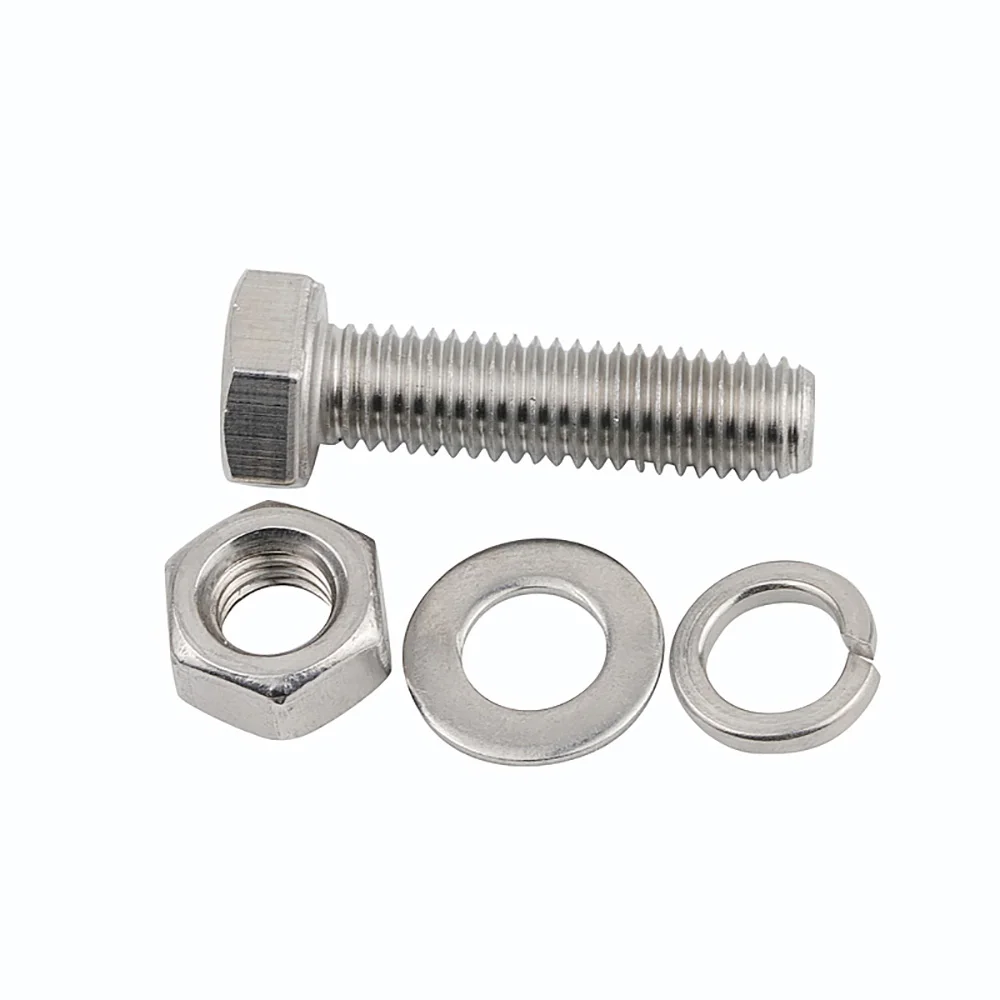 304 Stainless Steel External Hex Combination Bolt Set M12-M20 Complete Screw With Washer Nut Machinery Outdoor Fixing Hardware