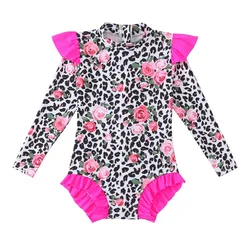 Leopard Girls One Piece Swimsuit 5-14 Year Kids Surf Suit Teenage Children's Swimwear 2024 Long Sleeve Bathing Suits Beach Wear