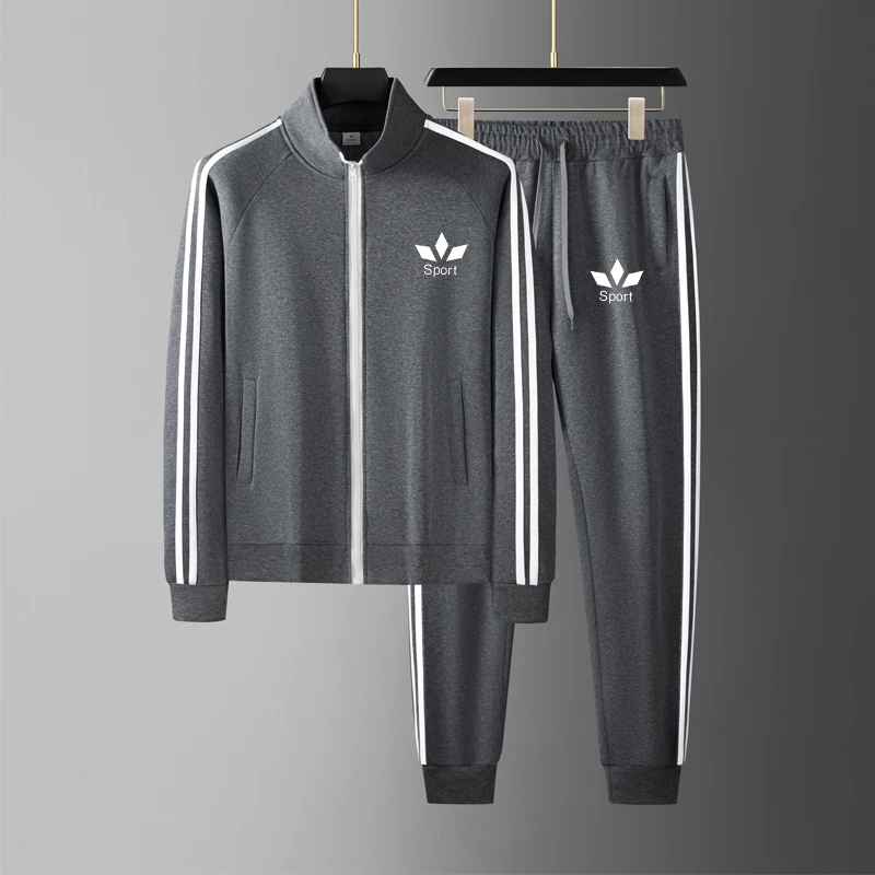 Men's Minimalist Geometric Icon Print Gym Suit Zip Up Jacket And Trousers 2 Piece Set Spring Autumn Outdoor Running Sportswear view 3
