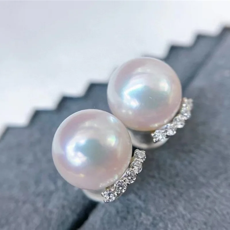 

Gorgeous AAAA 9-10mm natural akoya round white pearl earring 925 silver