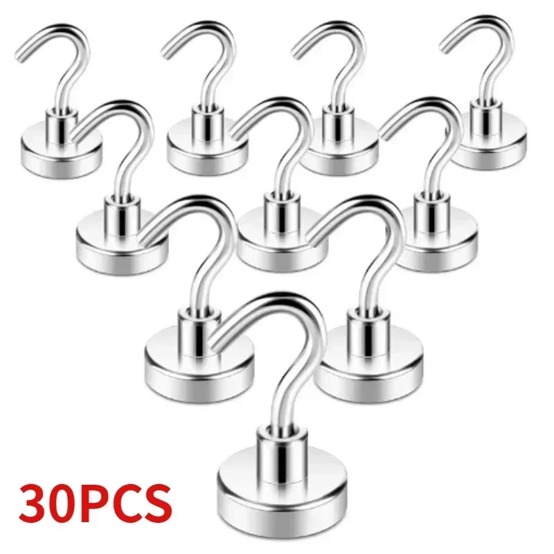 30Pcs Strong Magnetic Hooks Load Bearing Hook MultiPurpose Storage for Home Kitchen Bar Storage Key Hanging Hanger