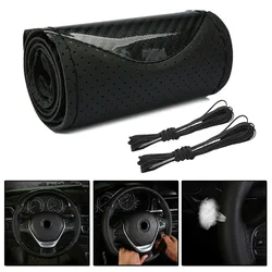 Carbon Fiber Car Steering Wheel Cover With Needles Thread Black 15
