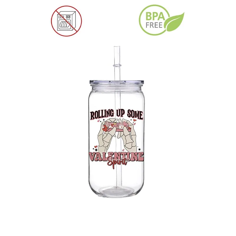 Love Skulls Design DIY Custom Printed Transfer BPA Free Plastic Straw Cup Comes With Sreaw And Cup Lid Can Milk Coffee 16 OZ 3D