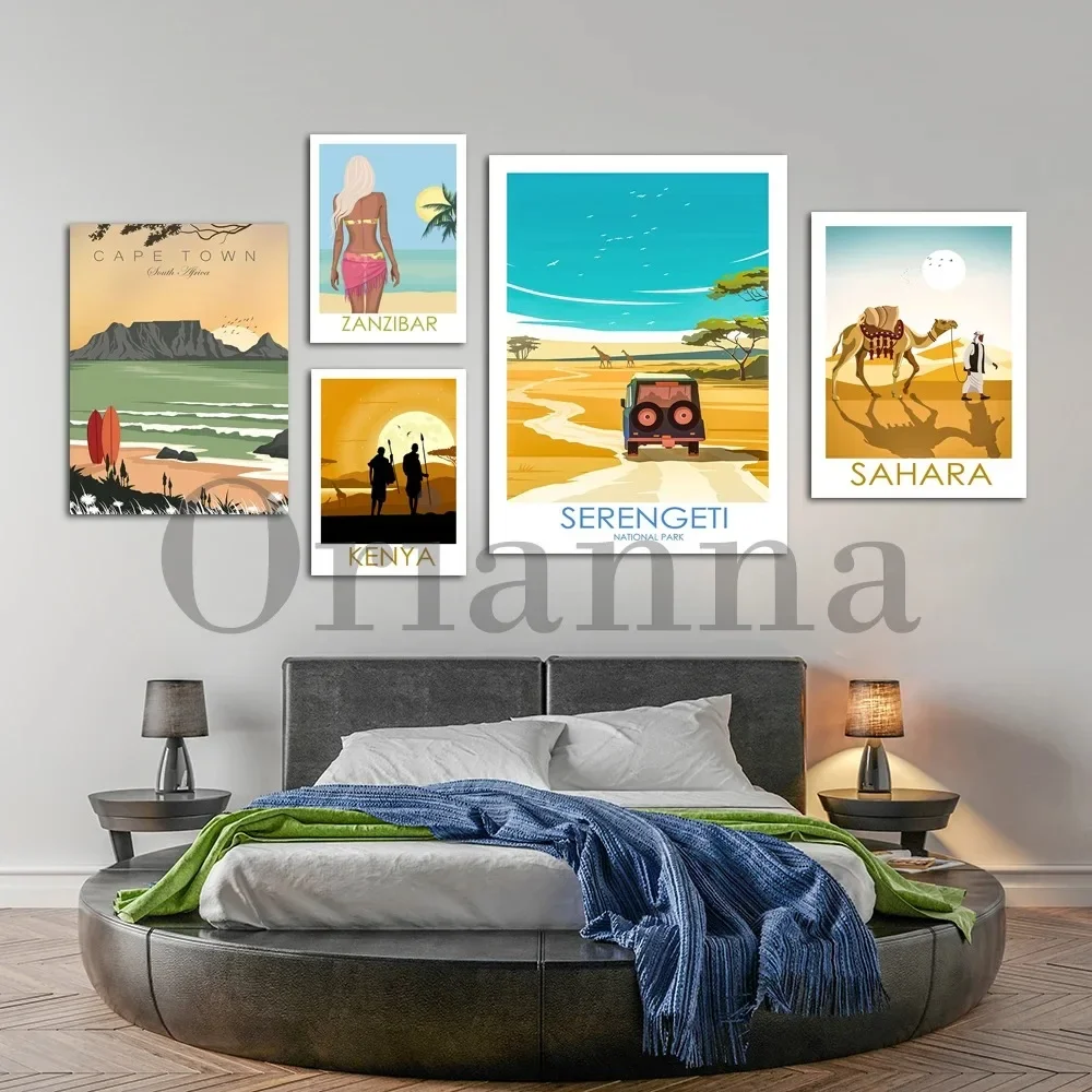 Pintura en lienzo, carteles artísticos de pared, Serengeti, Marruecos, Sahara, Marrakesh, Zanzibar, Túnez, Kenia, Sudáfrica, capa, decoración del hogar de viaje