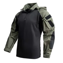 Combat T-Shirt CP Camo Men Clothing Tactical Shirts Hooded Airsoft Paintball Camping Wear-resisting Tops
