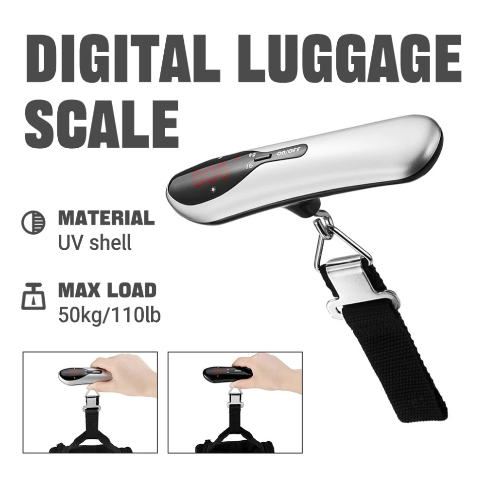 Electronic Handheld Luggage Scale 50kg/110lb Capacity Digital LCD Display Hanging Weight Balance for Travel Baggage & Shopping