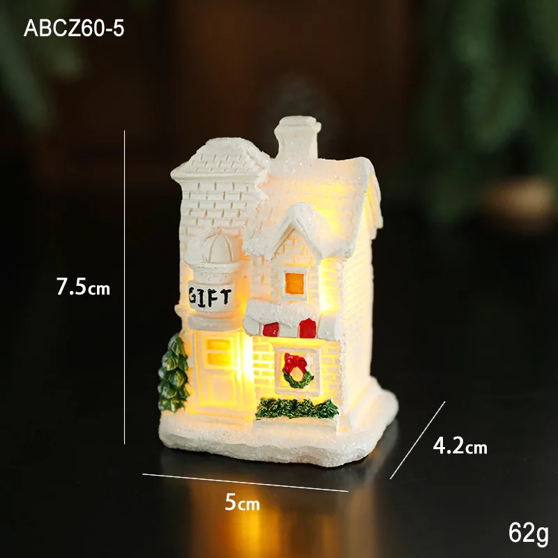 

Resin White Glowing Light Snow Christmas Village House Micro Landscape Desktop Ornament Christmas Cottage Home Decor Gift Box