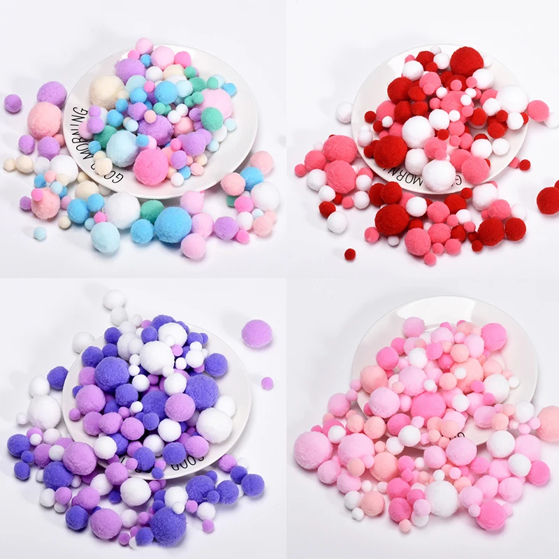 200 Pcs/lot 10-30mm Candy Color Pompom Fur Balls Colorful Fluffy Pompones Ball Furball For DIY Handmade Carft Decoration Parts