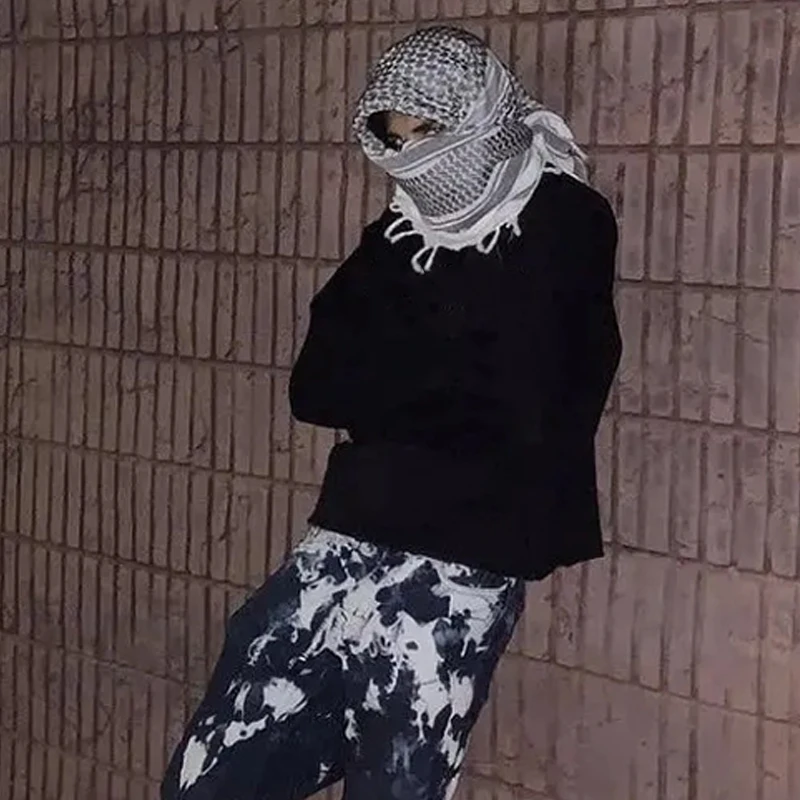 Y2K الهيب هوب الأسود قطع هوديي مجموعة مع وشاح الصحراء العربية البالية هيم الشارع الرجعية أزياء للجنسين للرجال والنساء #2