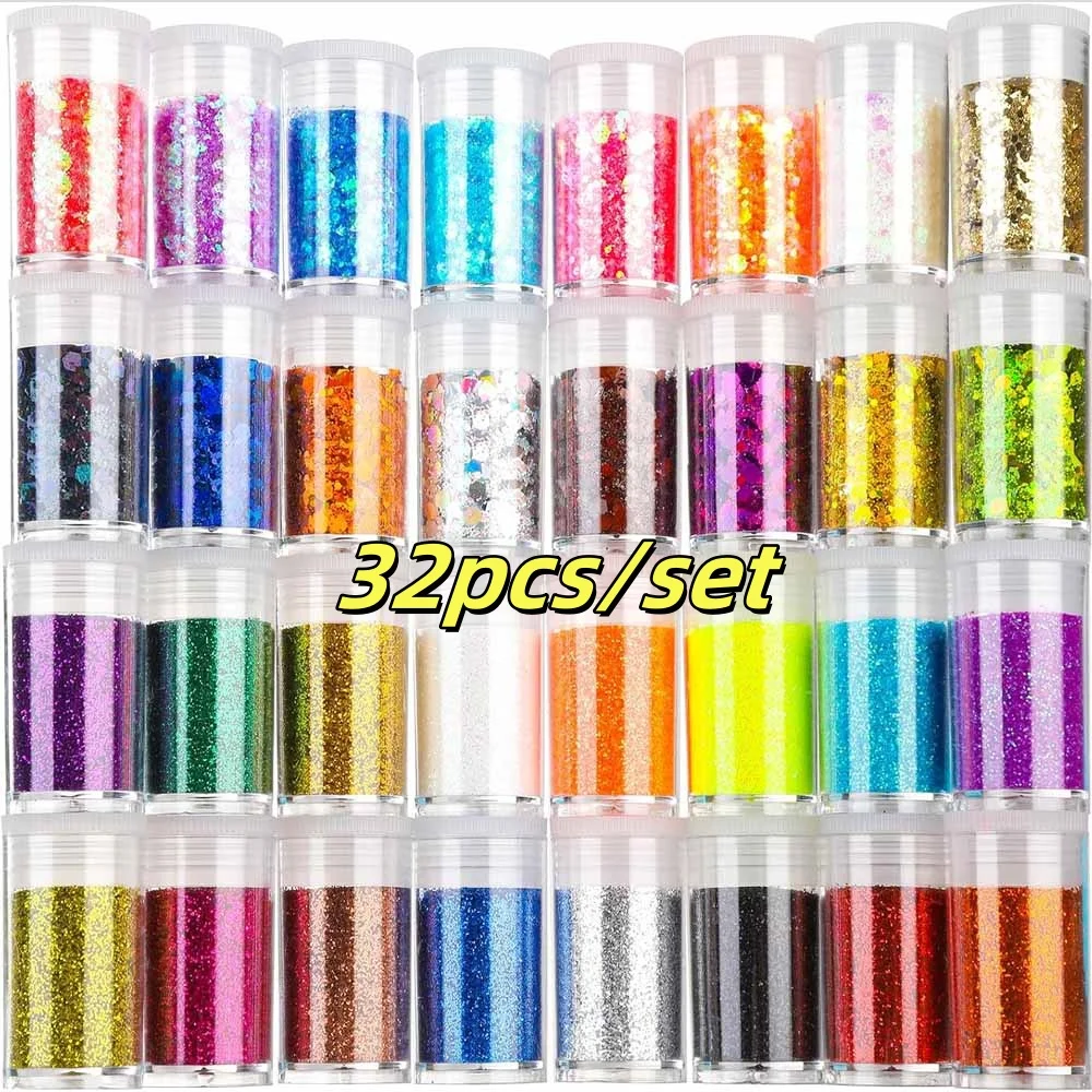 

32-Color Epoxy Resin DIY Nail Art Ultrafine Nail Glitter Powder & Sequins Makeup Crafts & Handmade Vibrant Texture Nail Design *