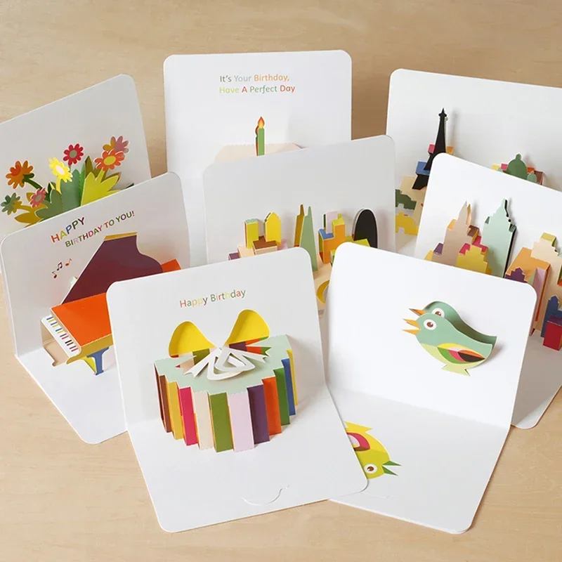 3D Pop-Up Cards Birthday Card Thank-you Girl Kids Wife Husband Birthday Gift Cake Greeting Card Postcards Gifts Card