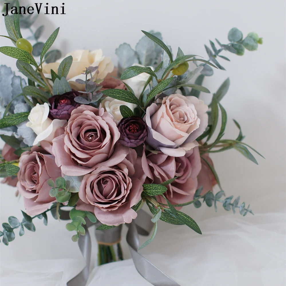 Janevini – Bouquet De fleurs artificielles pour mariée, Bouquet De mariage, Rose Blush Vintage, accessoires De mariage pour mariée