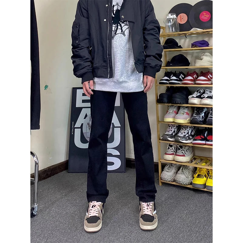 

Bla Straight Leg Men's Jeans High Street Vibe Trendy Brand Hip Hop Sle Youthful Wear Resistant High Elastici mid Waist