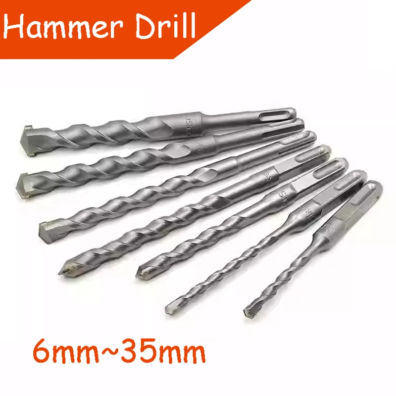 Extended Impact Drill Hammer Drill Bit Through the Wall Two Slots Round Shank Square Shank Concrete Drilling Bit 6 8 10 12 ~35mm