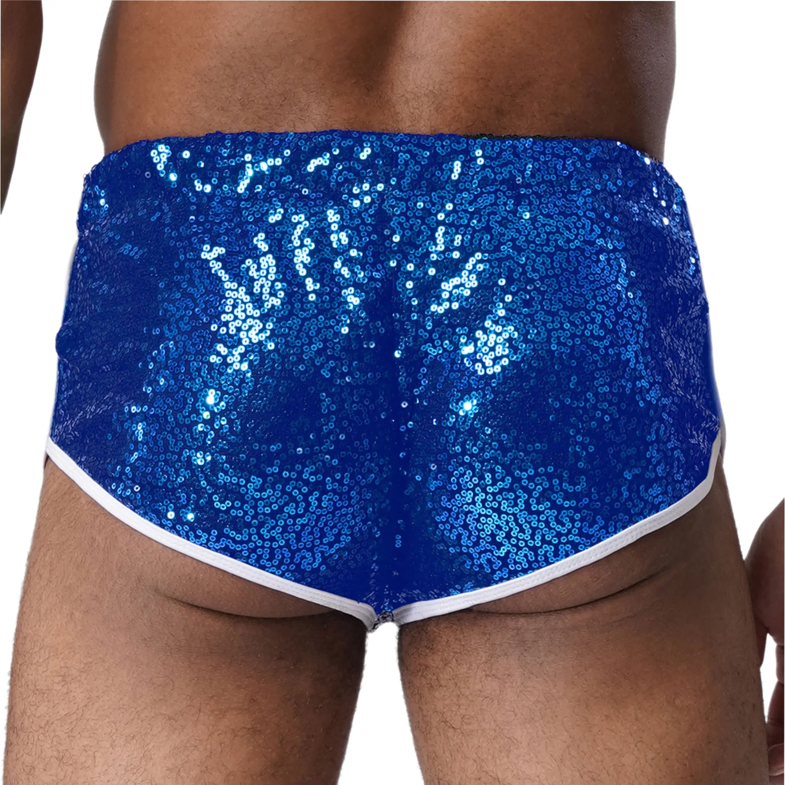 Men Glittery Sequin Low Rise Shorts Lingerie Shiny Elastic Waist Color Block Briefs Shorts Hot Pants for Club Beach Pool Party