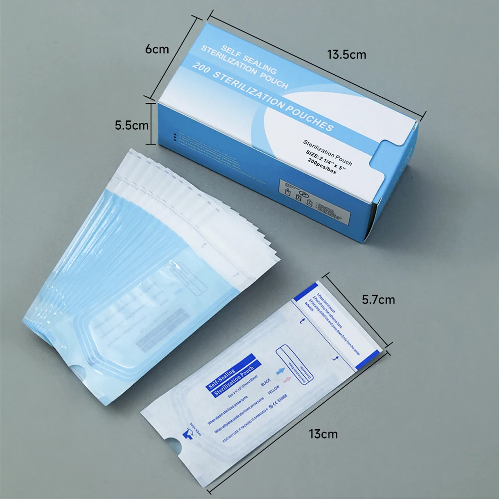 JUNM 200pcs Self-Sealing Sterilization Pouch Bags Medical-Grade Disposable for Nail Art Tattoo 4 Sizes - Accessory Supplies
