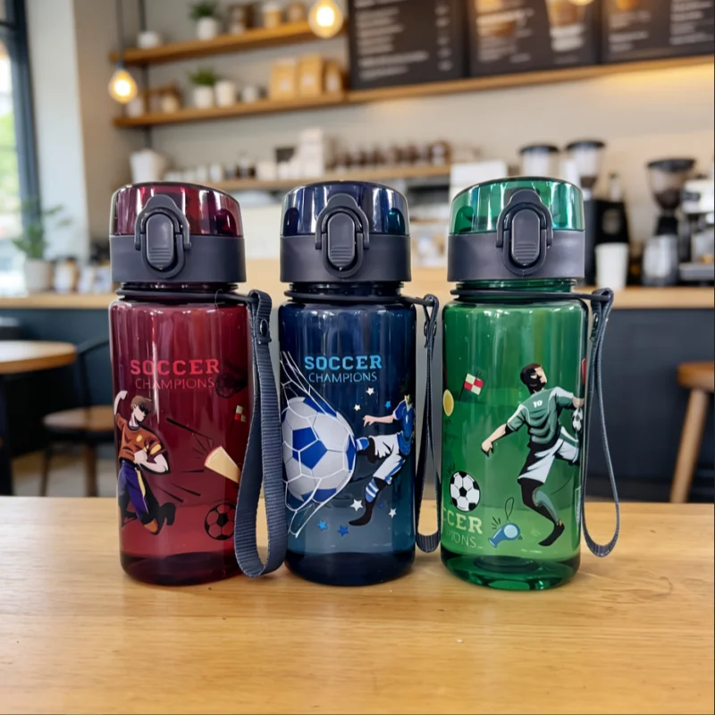 400ML Cute Water Bottle with Carrying Strap, Direct-Drink Cup with Pop-Up Lid and Handle, Leak-Proof Portable Water Bottle view 2