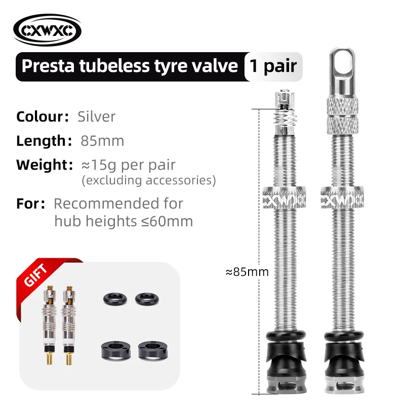 CXWXC 1 Paar Fiets Presta Ventiel 45/65/85mm Aluminium Ventiel Voor Tubeless Road/MTB/grindfiets Velg Ventiel Accessoires