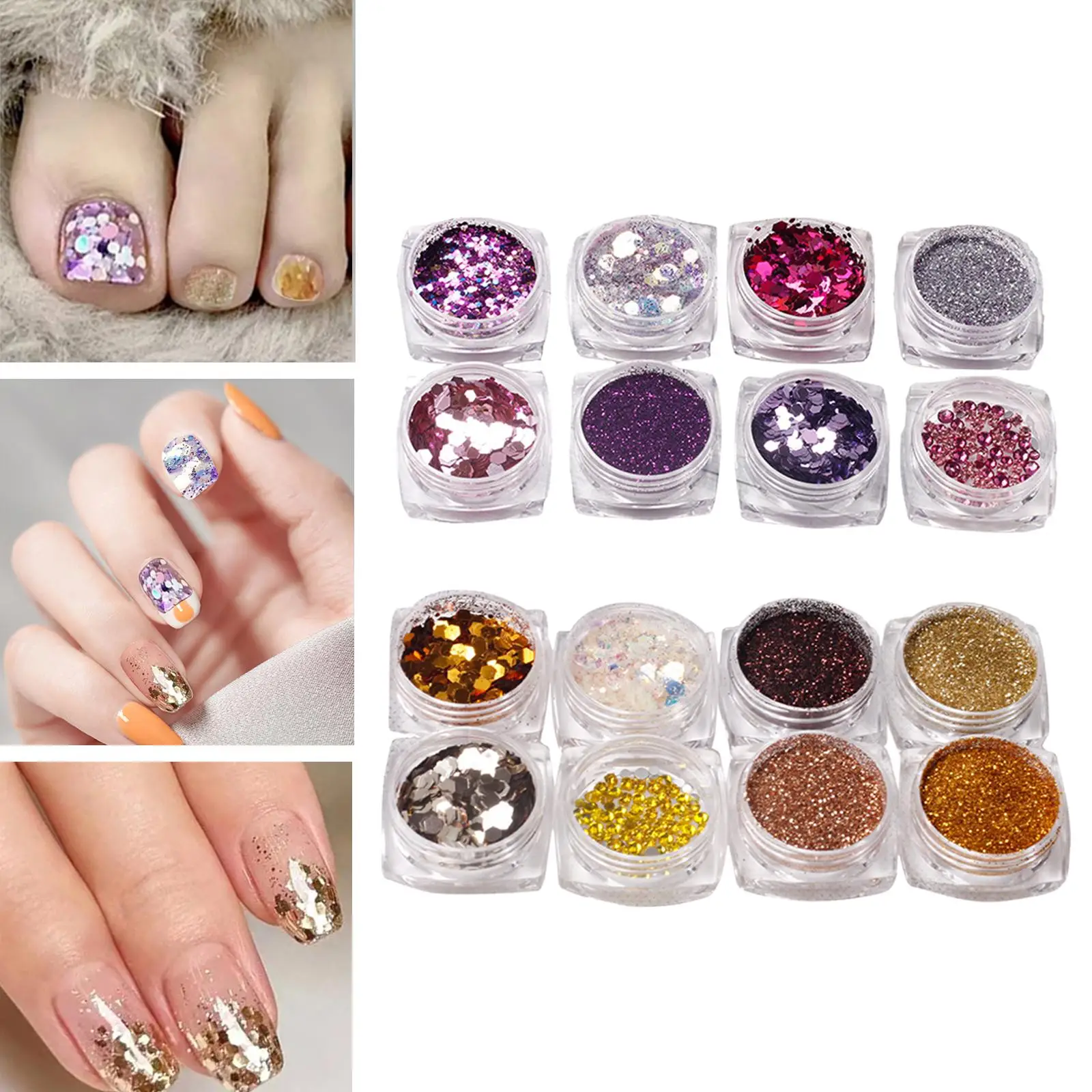 8 Pieces Sparkly Nail glitter Sequins Nail Supplies Charms bright for Stage