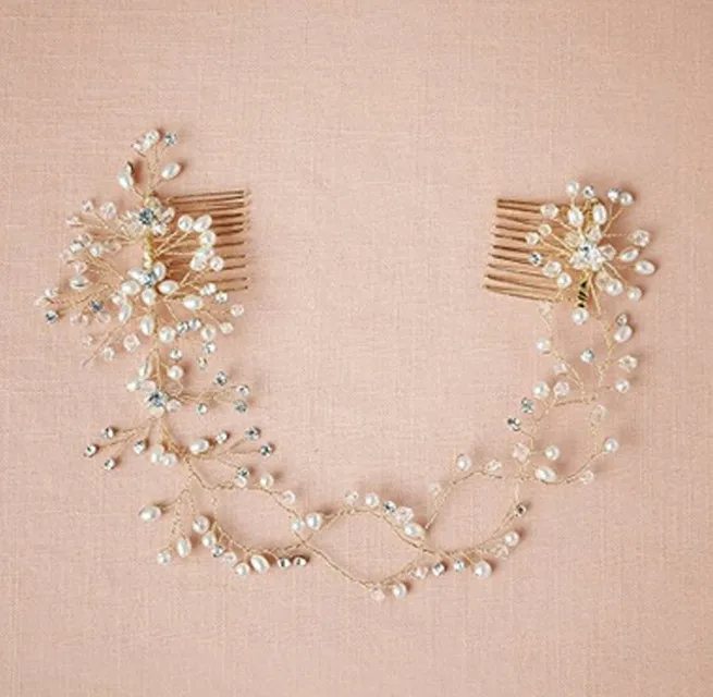 Hot Sale Cheap Gold Pearl Crystal Headbands For Women Simple Hairbands with Comb Wedding Fashion Hair Accessories