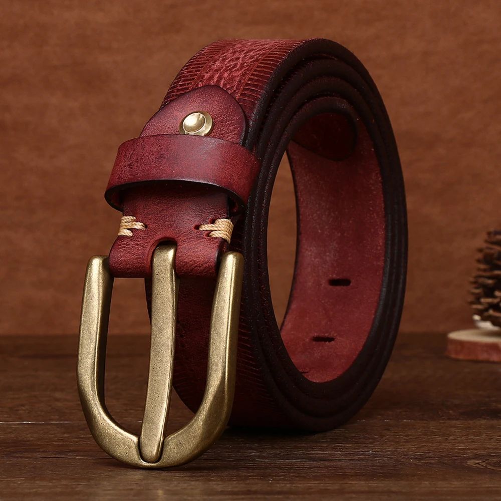 3.8cm width Men's hand polished casual vintage vegetable tanned leather top layer cowhide thickened belt with personality