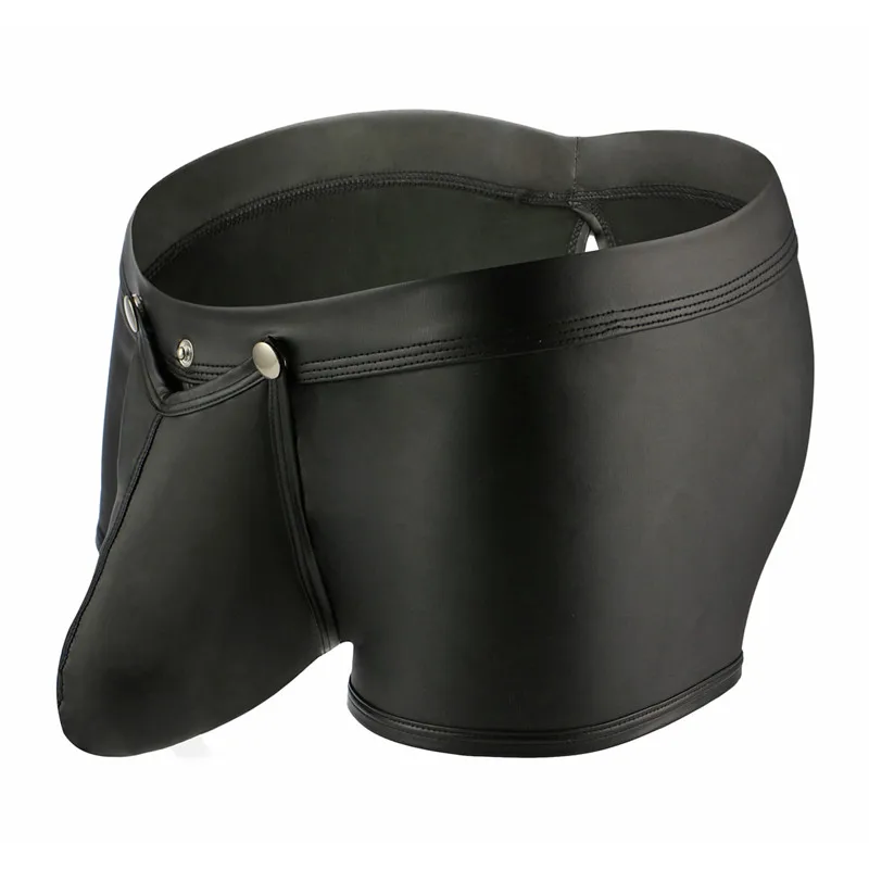 

Men Front Open Removable Underwear Faux Leather Boxers Shorts Open Butt Underpants Bulge Pouch Sexy Gay Fetish Lingerie Trunks