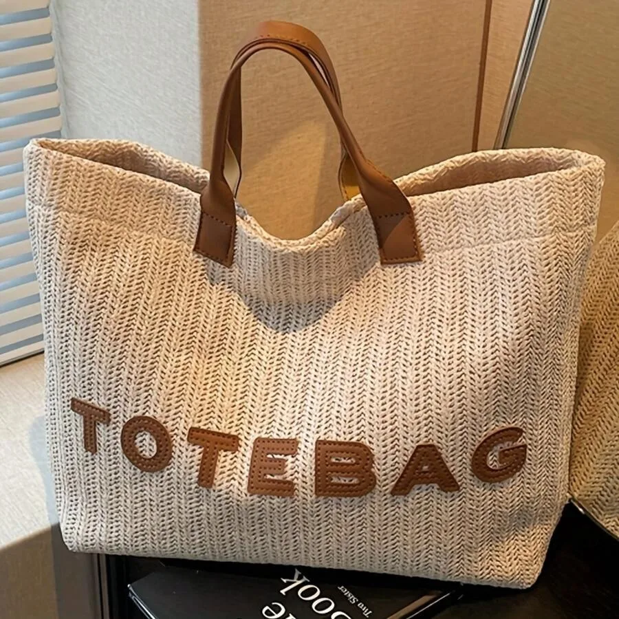 Women's Woven Handbag - Minimalist And Elegant Design, Suitable For Work, Travel, And Beach Scenes. Decorative Stitching And Fi