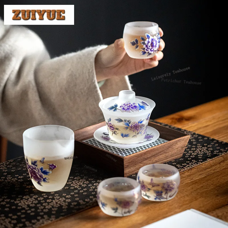 

Glass High-temperature Discolouration Peony Tea Set Complete Set Boutique Tea Ceremony Set Teapot And Tea Cup Set Cha Decoration