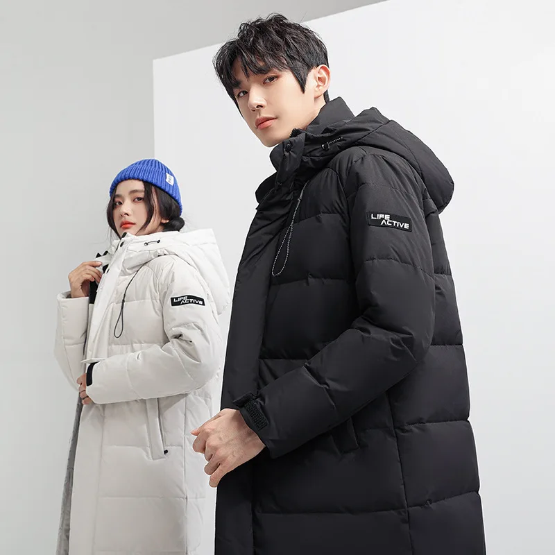 Fashionable Winter Hooded Down Coat for Men and Women, Thick White Duck Down Work Jacket