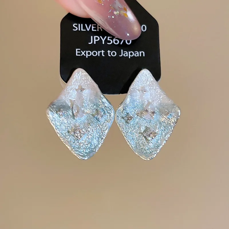 Minar Trendy Gradient Color Enamel CZ Cubic Zirconia Rhombus Drape Drop Earrings for Women Silver Plated Copper Party Jewelry