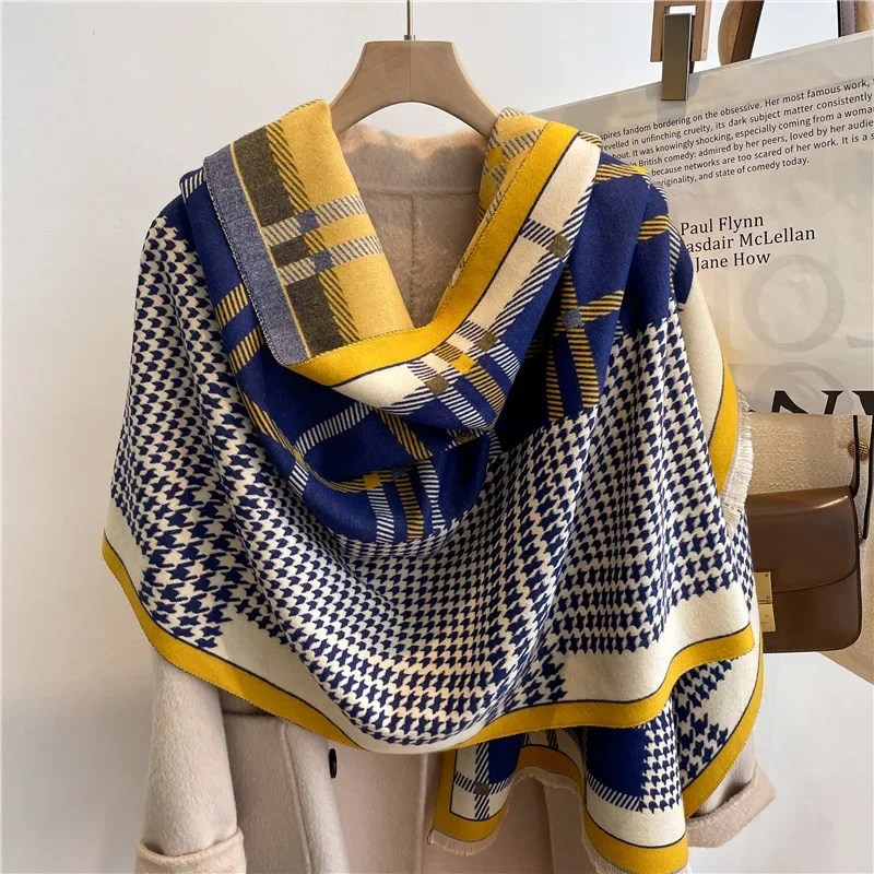 New plaid thousand bird grid foreign trade scarf, imitation cashmere pullover scarf and velvet.