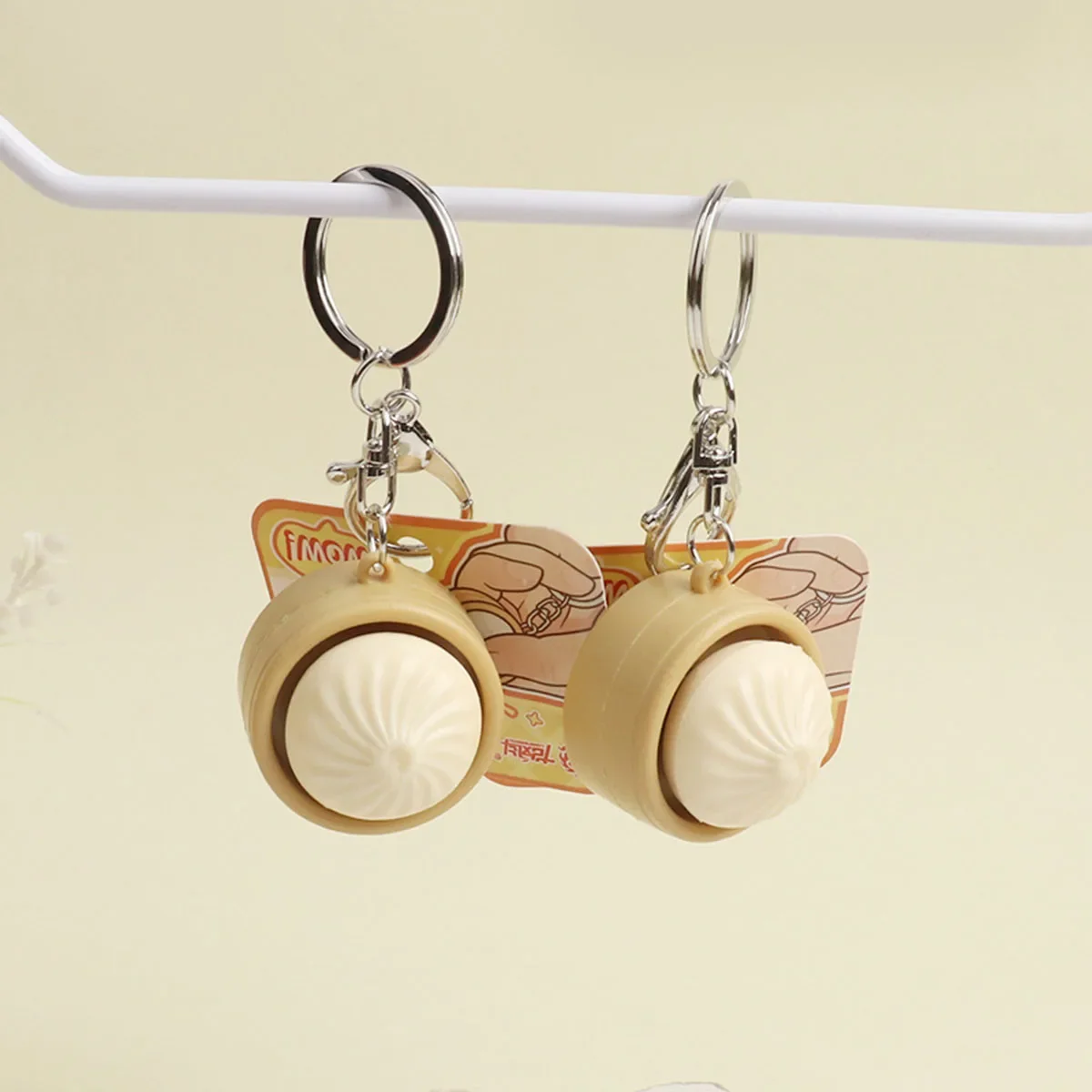 Mini Creative Steamed Bun Keychain DIY Click Keychain Stress Reduction Simulation Steamed Bun Decoration Gift DIY Accessories