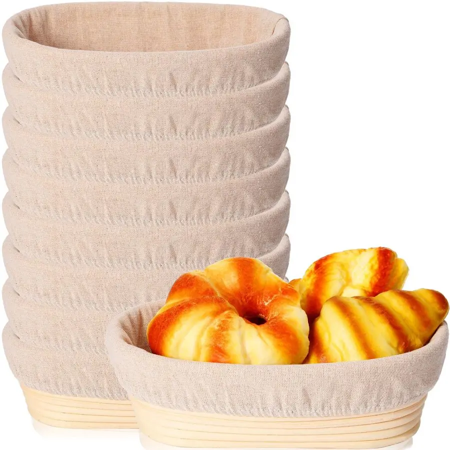 

Oval Banneton Bread Proofing Basket Set of 8, Sourdough Bread Baking Bowl Kit with Cloth Liners and Dough Scrapers Natural Ratta
