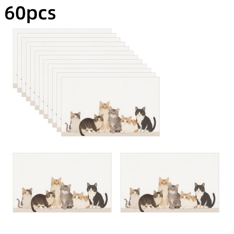 60pcs Cute Tabby Cat Pattern Postcards, Soft Pink Design, Used for Messages, Graduation Party Invitations, Small Business Gifts