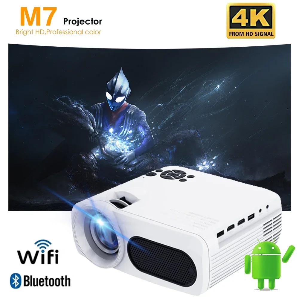 Neuer M7 4k Hd Led Projektor Android 11,0 Dual Band Wifi 6,0 Bluetooth 1920*1080p Heimkino Autofokus Outdoor Tragbarer Projektor