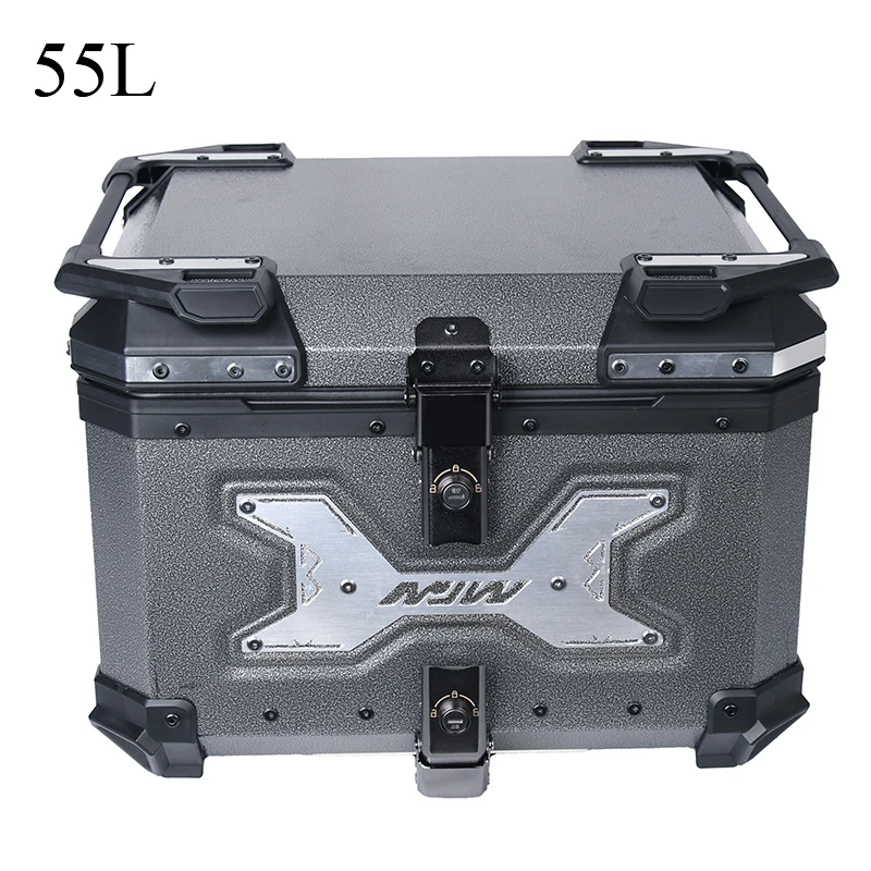 55L Aluminum Motorcycle Rear Box Universal Motorbike Top Case Luggage Tail Box Waterproof Motorcycle Trunk With Bracket Base