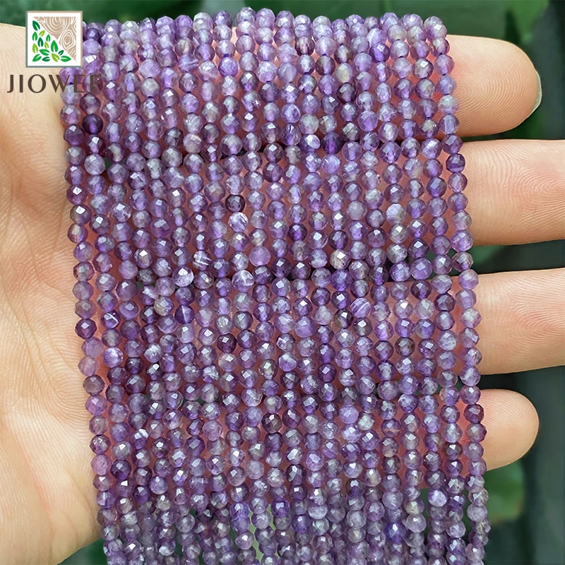 15'' Inch Natural Crystals Beads Faceted Purple Amethysts Round Beads For Jewelry Making Necklace DIY Bracelet Accessories 2/3mm