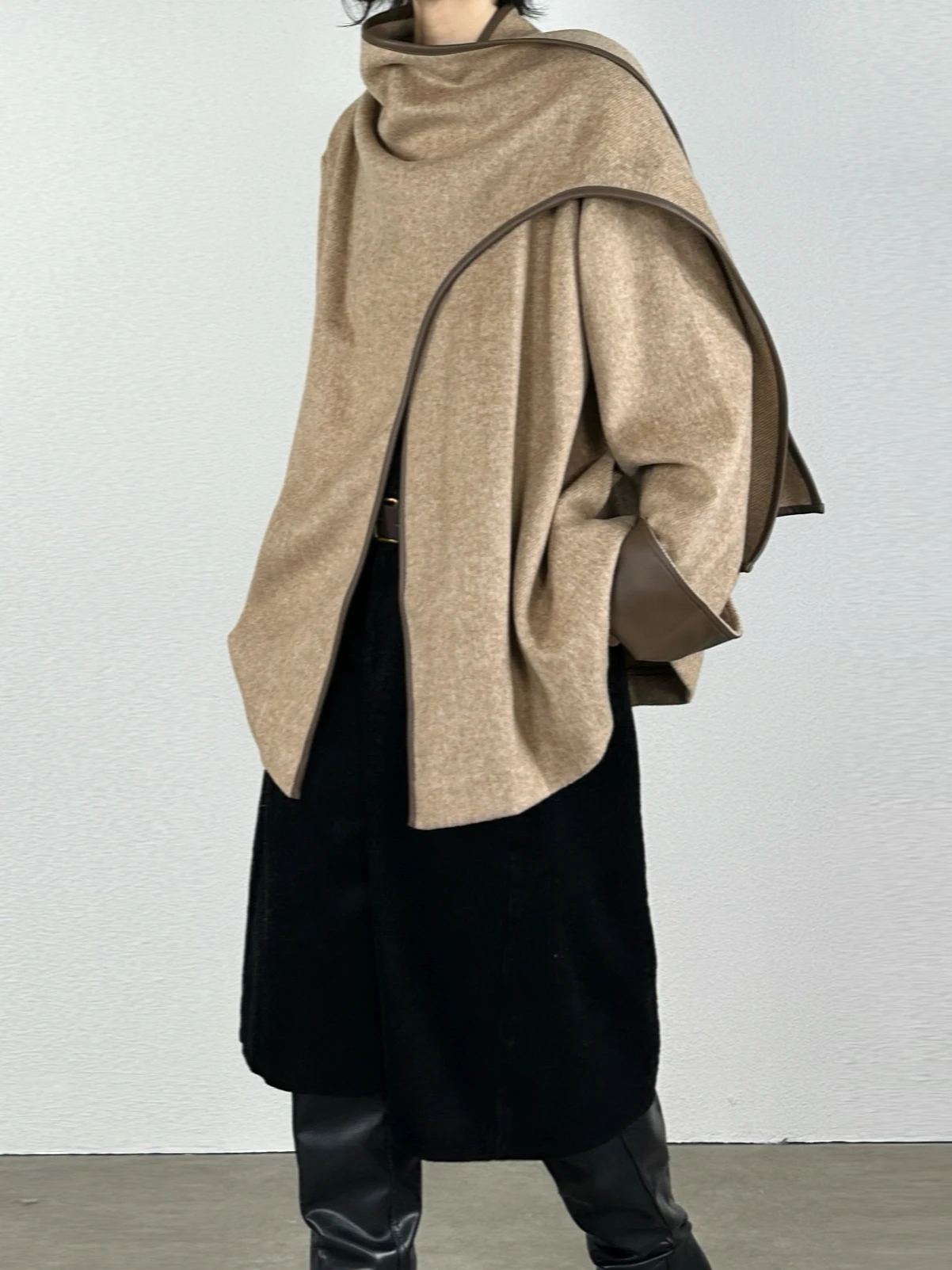 

Uxi 2025 Autumn Winter Handmade d Contrast Color Lazy Versatile Woolen awl Coat Fem Long Sve V-Ne Regular Thi...