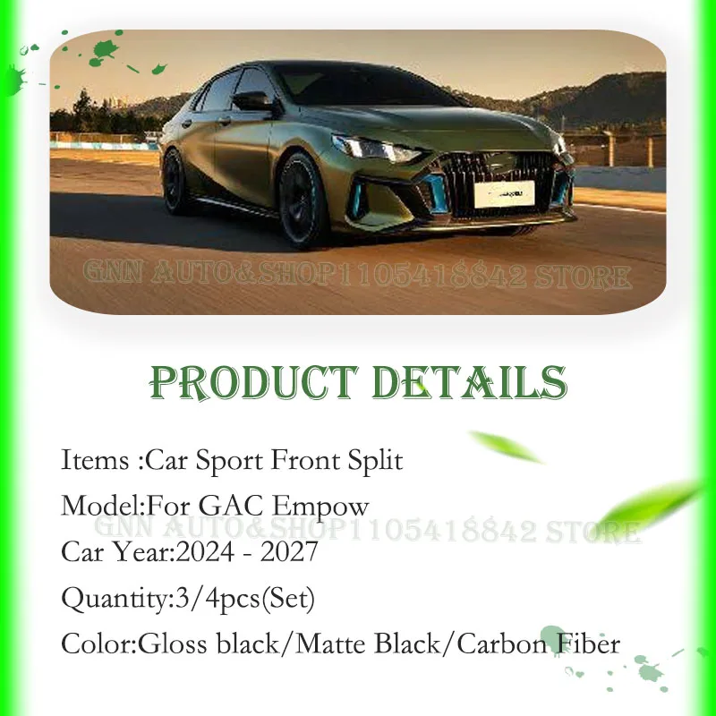 Car Front Bumper Split Lip For GAC Empow 2024 2025 2026 2027 ABS Modification Splitter Bumper Reinforcement Decoration Auto Part