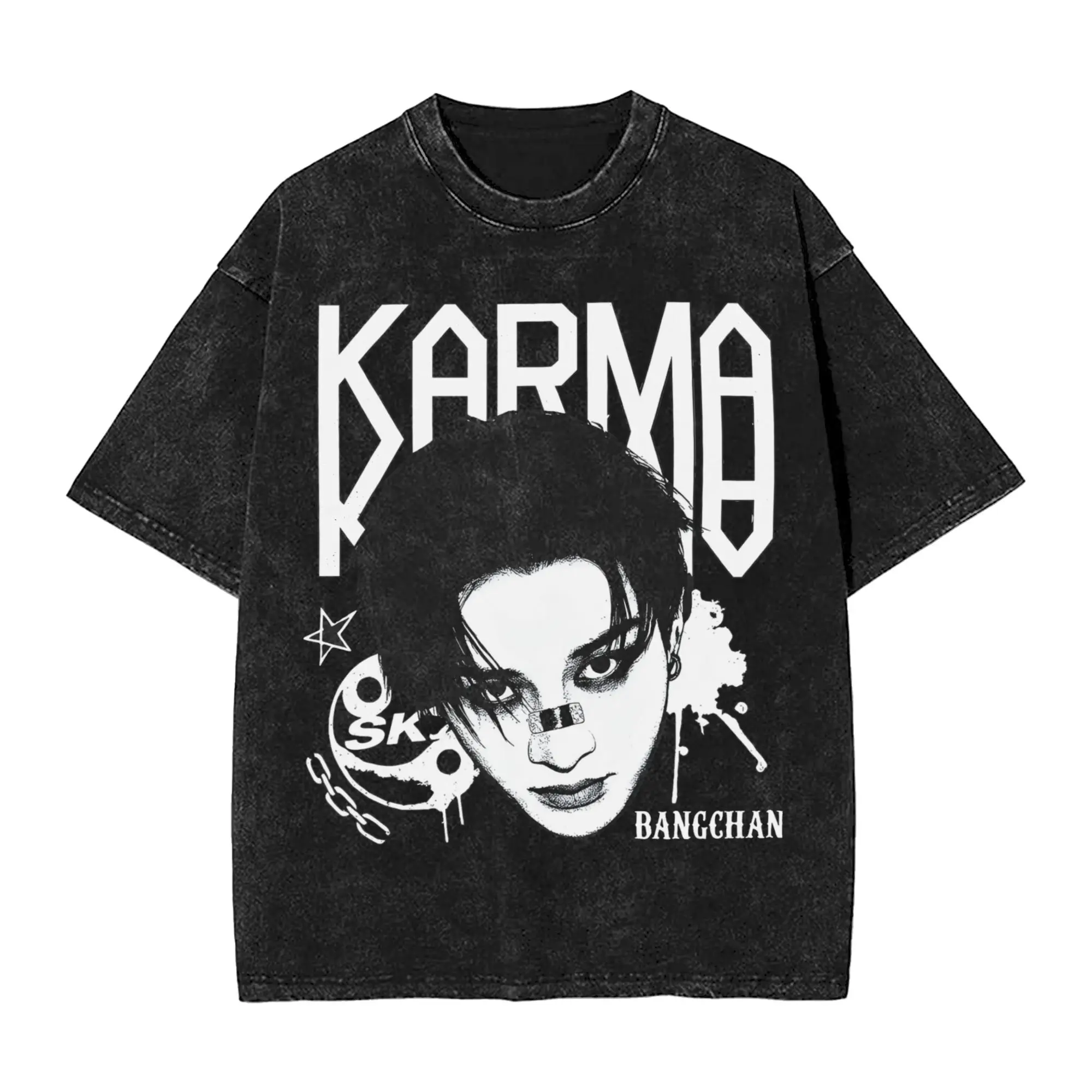 Streetwear Washed T Shirt KPOP The 4th Album KARMA Cotton T Shirts  Hip Hop Tee Shirt for Man Summer Aesthetic Casual Tees