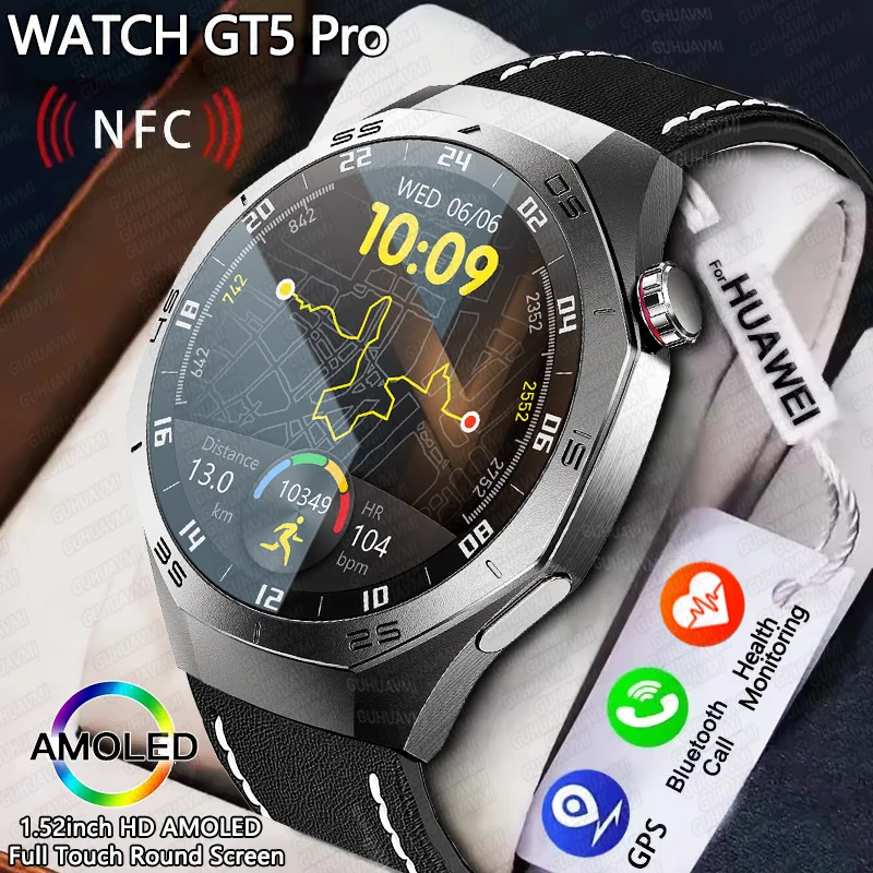 2025 ใหม่สําหรับ Huawei GT5 Pro สมาร์ทนาฬิกาผู้ชาย 1.52 "หน้าจอ AMOLED GPS วิถี Heart Rate สายบลูทูธ SmartWatch กันน้ํา