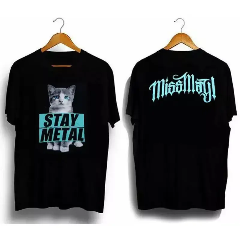Double Sided Miss May I Stay Metal Cat T Shirt Full Size S 5Xl