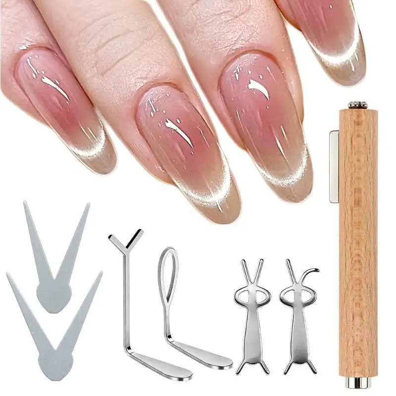 7Pcs Nail Art Magnetic Stick Cat Eye Magnetic Ball Wooden Handle Cylindrical UV Gel Magnet Tools Double End Nail Design Tools