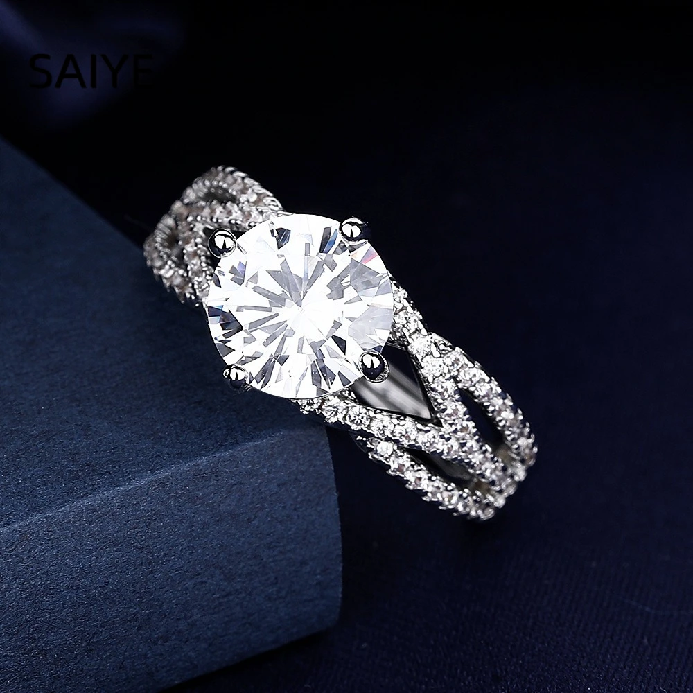 925 Sterling Silver Round Cubic Zirconia Twisted Split Shank Open Adjustable Ring for Women Paved CZ Wedding Ring Jewelry Gift