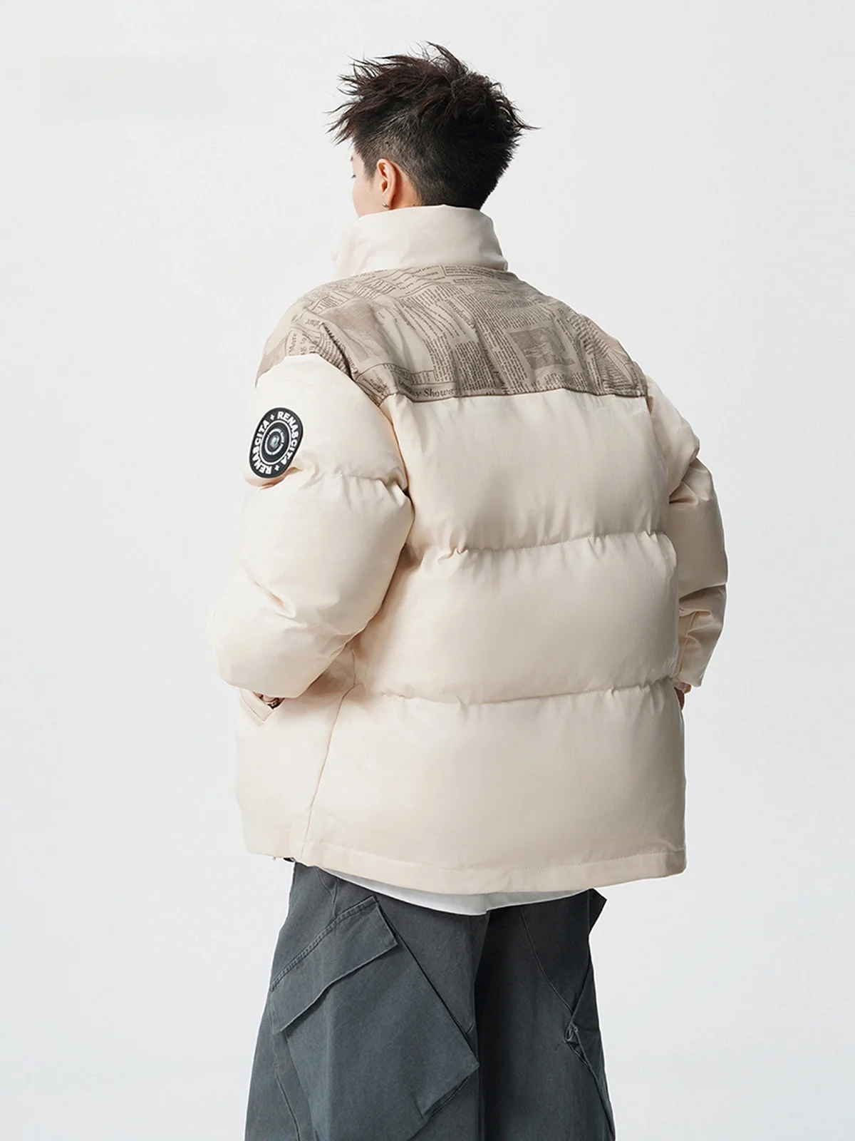 

Модная брендовая мужская зимняя трендовая хлопковая куртка из искусственной кожи с воротником-стойкой, теплая верхняя одежда для улицы, пальто